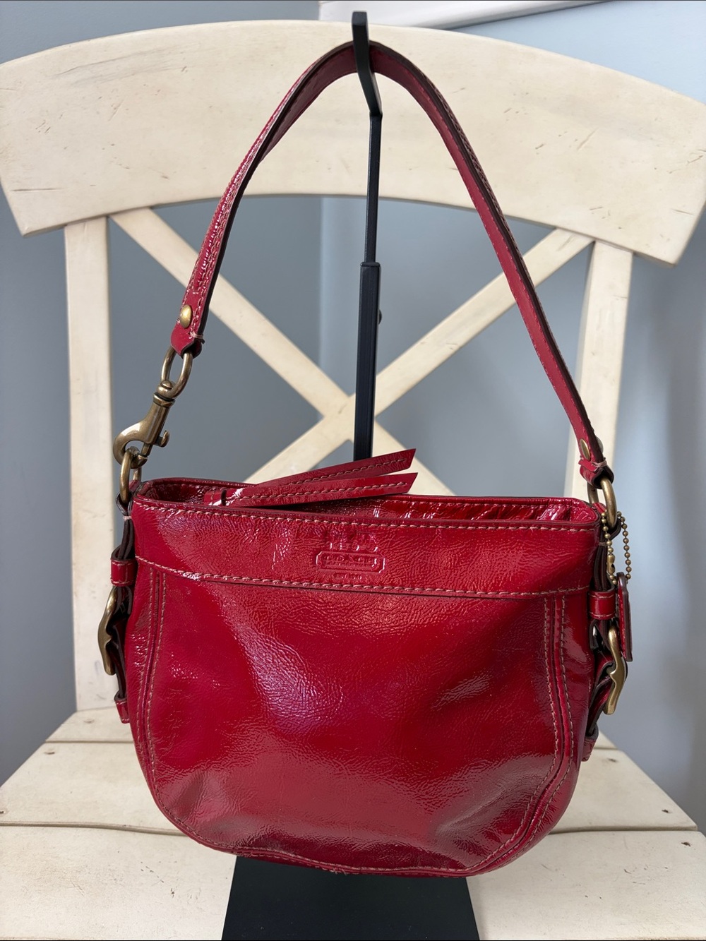 Coach Patent Leather Shoulder Bag in Cherry Red MINI